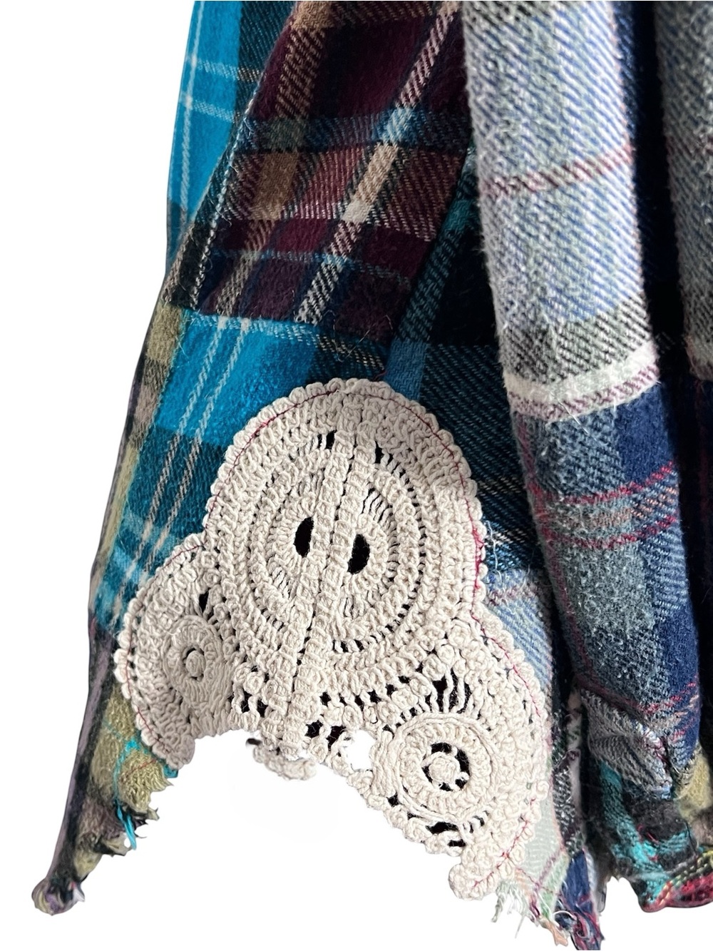 We The Free Flannel Patchwork Shirt XS Lost in Plaid Crochet Grunge Boho Frayed - Picture 3 of 16